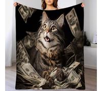 Couverture en Flanelle, couvertures moelleuses Douces, Enfants/Couverture de canapé Adultes130 x 150cm,Animaux réalistes Chat, Billets de Banque Brun foncé