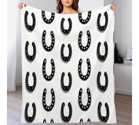 Couverture en Flanelle, couvertures moelleuses Douces, Enfants/Couverture de canapé Adultes150 x 200cm,Conception Simple Fer à Cheval Noir et Blanc