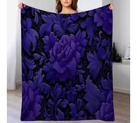 Couverture en Flanelle, couvertures moelleuses Douces, Enfants/Couverture de canapé Adultes200 x 200cm,Fleurs Sombres imprimé damassé Violet foncé
