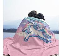 Couverture en Flanelle De Cheval Blanc Volant pour Canapé Canapé-Lit Décor, 150x200cm Couverture Douce Et Chaude en Animaux Mignons De Dessin Animé, Convient Adulte Et Enfant