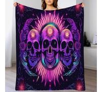 Couverture en Flanelle De Crâne De Soleil Néon pour Canapé Canapé-Lit Décor, 180x220cm Couverture Douce Et Chaude en Style d'art Fantastique, Convient Adulte Et Enfant