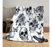 Couverture en Flanelle De Crâne Rose Papillon pour Canapé Canapé-Lit Décor, 150x200cm Couverture Douce Et Chaude en Style d'art du Tatouage, Convient Adulte Et Enfant