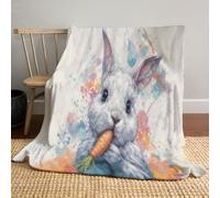 Couverture en Flanelle De Lapin Mangeant des Carottes pour Canapé Canapé-Lit Décor, 150x200cm Couverture Douce Et Chaude en Animal Mignon À L'Aquarelle, Convient Adulte Et Enfant