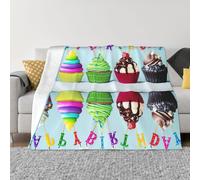 Couverture en flanelle de microfibre ultra douce pour toutes les saisons, chaude, colorée, imprimé cupcakes Happy Birthday pour literie, canapé et voyage