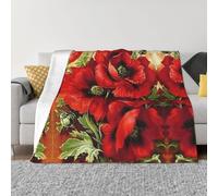 Couverture en flanelle de microfibre ultra douce pour toutes les saisons - Chaude - Imprimé coquelicot rouge - Pour literie, canapé et voyage