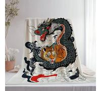 Couverture en Flanelle Douce Blanc, Plaid en Polaire Dragon d'art Traditionnel Chinois imprimé, pour lit Simple ou Double Poussette ou Voyage, Lavable en Machine 70 x 100 cm
