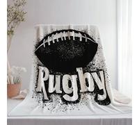 Couverture en Flanelle Douce Blanc, Plaid en Polaire Illustration Minimaliste De Rugby imprimé, pour lit Simple ou Double Poussette ou Voyage, Lavable en Machine 100 x 130 cm