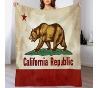 Couverture en Flanelle Douce Brun, Couverture Drapeau De Californie Ours Grizzly 130x150cm, Art Patriotique Flanelle Couvertures pour Canapé Lit Et Chaise