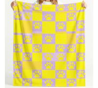 Couverture en Flanelle Douce Douillette Géométrique, 100x150 cm | Couverture polaire Confortable douce et chaude Empreinte Patte Damier, Jaune Plaid de canapé lit Décor pour Enfants salon