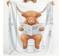 Couverture en Flanelle Douce douillette Illustration drôle 200 x 200 cm | Vache Highland WC Couverture polaire Confortable douce et chaude, Plaid de canapé lit Décoration pour Enfants salon