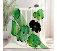 Couverture en Flanelle Douce et Chaude, imprimé Peinture l'encre Style Traditionnel Feuilles Lotus, Vert Olive Ultra Moelleuse, idéale canapé et lit, Plaid décoratif pour Chambre et Salon 100×130 cm