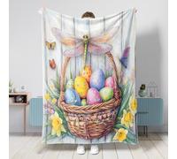 Couverture en flanelle douce et confortable, motif libellules de Pâques, printemps et Pâques - 152,4 x 203,2 cm, œufs en bois - Pour canapé, lit, plage, voyage, décoration d'intérieur et de canapé