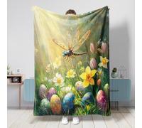 Couverture en flanelle douce et confortable pour canapé, lit, plage, voyage, décoration d'intérieur et de sofa, motif libellules de Pâques - 152,4 x 203,2 cm, œufs de champs floraux