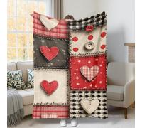 Couverture en flanelle douce et légère avec boutons en forme de cœur rustique à pois pour canapé, lit, salon, bureau, 152,4 x 203,2 cm, rouge automne