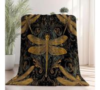 Couverture en Flanelle Douce et Respirante Motif Motifs Traditionnels Insectes libellules, Réversible et Lavable en Machine 150 x 200 cm Couverture Douillette - Jeté de Canapé Confortable Noir