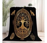 Couverture en Flanelle Douce et Respirante Motif Rétro Mystérieux Runes, Réversible et Lavable en Machine 220 x 240 cm Couverture Douillette - Jeté de Canapé Confortable Noir