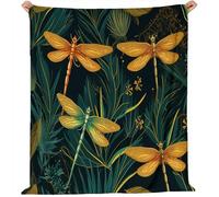 Couverture En Flanelle Douce Et Style Minimaliste Plantes Insectes Libellules Pour Lit, Vert Foncé Couverture Polaire ImpriméE Pour Enfants Et Adultes - Pour Canapé Cadeau De Festival 180 x 200 cm