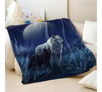 Couverture en flanelle douce imprimée loup au clair de lune surréaliste rose bleue surréaliste pour nuits romantiques et décoration d'intérieur (02, 130 x 150 cm)