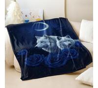 Couverture en flanelle douce imprimée loup au clair de lune surréaliste rose bleue surréaliste pour nuits romantiques et décoration d'intérieur (05, 100 x 150 cm)