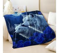 Couverture en flanelle douce imprimée loup au clair de lune surréaliste rose bleue surréaliste pour nuits romantiques et décoration d'intérieur (04, 130 x 150 cm)