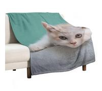 Couverture en flanelle douce, légère et chaude, motif chaton blanc allongé sur un fond gris, idéale pour lit, chaise, voiture, canapé, chambre à coucher, voyage, lavable en machine, 76 x 101 cm