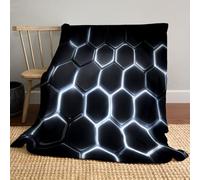 Couverture en Flanelle Douce Noir, Couverture Géométrie Hexagonale 130x150cm, Style Futuriste Flanelle Couvertures pour Canapé Lit Et Chaise