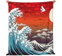 Couverture en Flanelle Douce Rouge, Plaid en Polaire Dessin Animé Pop Art Vagues imprimé pour lit Simple ou Double Poussette ou Voyage, Lavable en Machine 130 x 150 cm