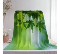 Couverture en Flanelle Douce Vert, Plaid en Polaire Naturalisme Photographie De Feuilles D'Érable imprimé, pour lit Simple ou Double Poussette ou Voyage, Lavable en Machine 220 x 240 cm