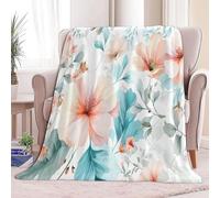 Couverture en Flanelle Élégance Florale De L'Art Moderne 220 x 240 cm Couvertures en Polaire en Microfibre Polaire Toutes Saisons pour Voyage Canapé pour Voyager Lit Canapé Enfants Adultes, Bleu