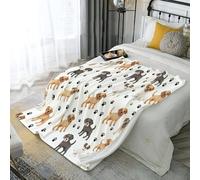 Couverture en Flanelle empreintes de pattes de chien brun clair Couverture De Canapé Microfibre Ultra Douce animaux mignons, pour Le Salon, La Chambre Et L’extérieur Toutes Saisons 130 x 150cm