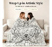 Couverture en flanelle épaisse avec imprimé de tortue mandala noir et blanc, douce et sans peluches, couverture de canapé et de chambre, couverture décorative anti-stress pour le coloriage 100*150,150