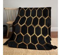 Couverture en Flanelle Géométrie Hexagonale Or Noir, Abstrait Moderne Plaid Canapé Doux Et Chaud Lavable Idéale pour La Maison Le Bureau Le Lit Canapé 180x220cm