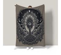 Couverture en Flanelle Gris Foncé,Moelleuse Chaudes 3D Symboles De La Lune Et Du Soleil Couverture en Polaire Légères Couvertures Toutes Saisons pour Voyager (Dessins De La Vie En Arbre,220×240 cm)