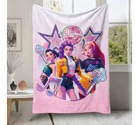 Couverture en flanelle Huntrix avec personnage de groupe de filles Kpop et musique disco, couverture en polaire douce et confortable avec fond dégradé rose et blanc, convient pour le canapé, le lit, l