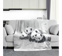 Couverture en Flanelle Imprimé Panda Neige - Couverture Peinture À L'Encre Traditionnelle Moelleuse, Douce et Chaude - Couverture de canapé Noir Blanc pour Canapé Lit Maison Chambre 220x240 cm