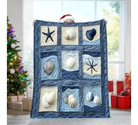 Couverture en flanelle imprimée à carreaux vintage coq - Formes géométriques/chat/océan - Jeté de ferme pour canapé ou lit, cadeau amusant pour les amateurs de poulets (mer)