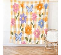 Couverture en Flanelle imprimée Belles Fleurs À Carreaux Papillons pour Femme Amoureux Meilleure Ami Famille, Couleur Douce et Confortable Anti-Boulochage, pour canapé lit 200 x 230 cm
