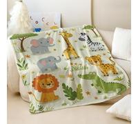 Couverture en flanelle imprimée d'animaux de la jungle de dessin animé, super douce et confortable pour enfants, pour chambre à coucher, voyage, cadeaux (05, 180 x 200 cm)