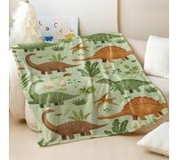 Couverture en flanelle imprimée dinosaure rétro douce pour canapé-lit avec thème plante verte, parfaite pour décoration de chambre de garçons et filles (05, 150 x 200 cm)