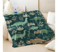 Couverture en flanelle imprimée dinosaure rétro douce pour canapé-lit avec thème plante verte, parfaite pour décoration de chambre de garçons et filles (04, 130 x 150 cm)
