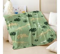 Couverture en flanelle imprimée dinosaure rétro douce pour canapé-lit avec thème plante verte, parfaite pour décoration de chambre de garçons et filles (03, 150 x 200 cm)