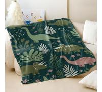 Couverture en flanelle imprimée dinosaure rétro douce pour canapé-lit avec thème plante verte, parfaite pour décoration de chambre de garçons et filles (02, 100 x 150 cm)