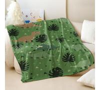 Couverture en flanelle imprimée dinosaure rétro douce pour canapé-lit avec thème plante verte, parfaite pour décoration de chambre de garçons et filles (01,75 x 100 cm)