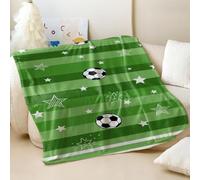 Couverture en flanelle imprimée Green Star Soccer - Motif à rayures vives pour chambre d'enfant, lit, canapé - 02,75 x 100 cm