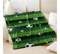 Couverture en flanelle imprimée Green Star Soccer - Motif à rayures vives pour chambre d'enfant, lit, canapé - 05,75 x 100 cm