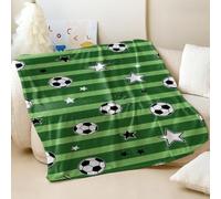 Couverture en flanelle imprimée Green Star Soccer - Motif à rayures vives pour chambre d'enfant, lit, canapé - 04,75 x 100 cm