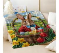 Couverture en flanelle imprimée lapin aquarelle de Pâques, conte de fées printanier, parfaite pour une utilisation au lit des enfants et de la famille (01, 150 x 200 cm)
