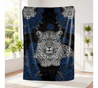 Couverture en flanelle imprimée léopard, bleu, rose, gris, moderne, élégant, motif animal sauvage, couverture confortable pour lit et canapé avec flanelle super douce (01, 180 x 200 cm)