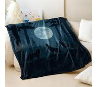 Couverture en flanelle imprimée loup hurlant sous la pleine lune, style forêt rêveuse super douce, couverture de lit pour les amoureux des animaux (05, 180 x 200 cm)