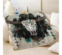 Couverture en flanelle imprimée motif géométrique tête de taureau, design tendance de style campagnard pour décoration de lit et canapé, fond en peau de vache douce de qualité supérieure (03, 200 x